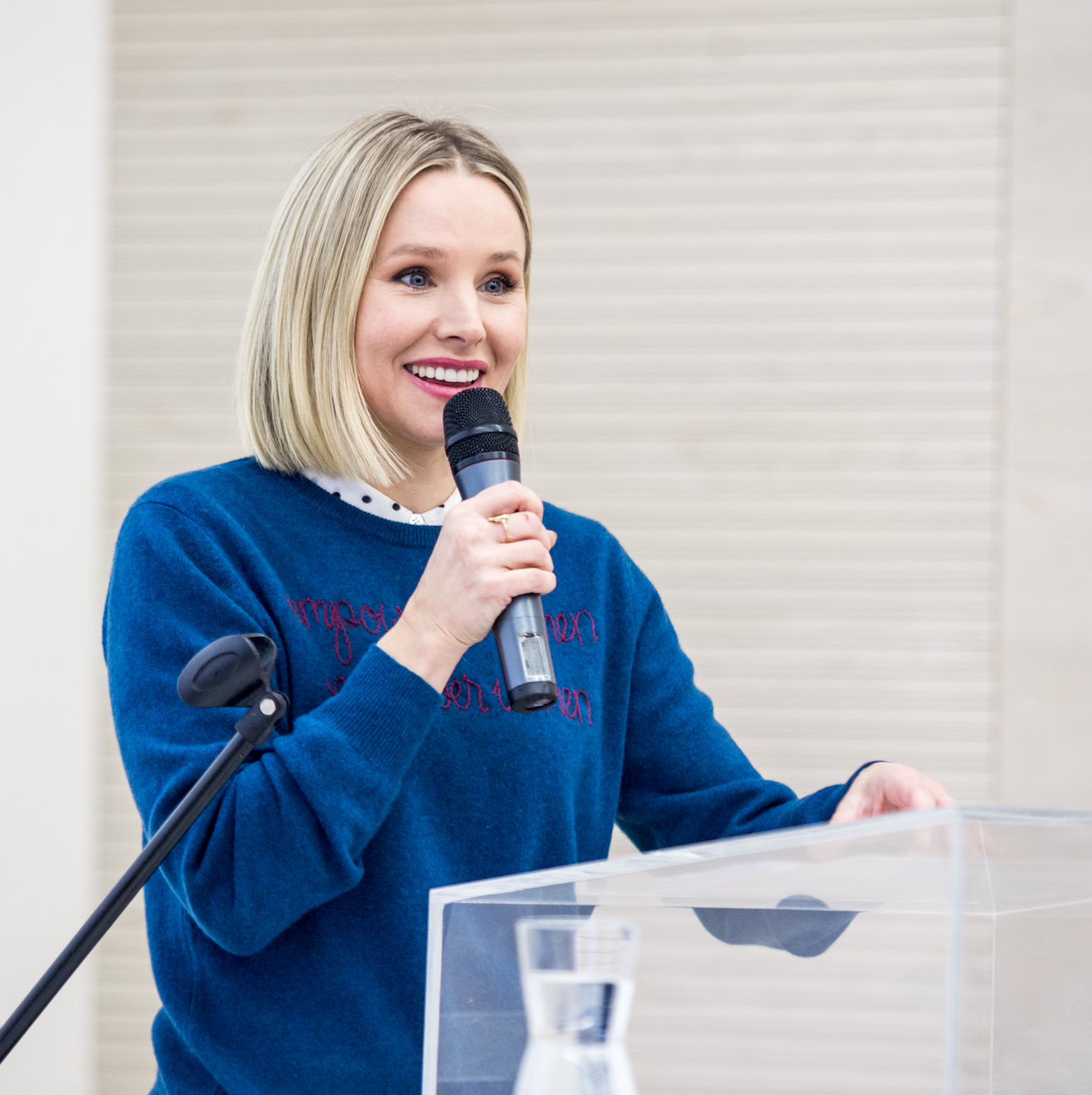 Kristen Bell speaks at a Women’s Peace & Humanitarian Fund event, highlighting women’s leadership in building peace. Image: Supplied
