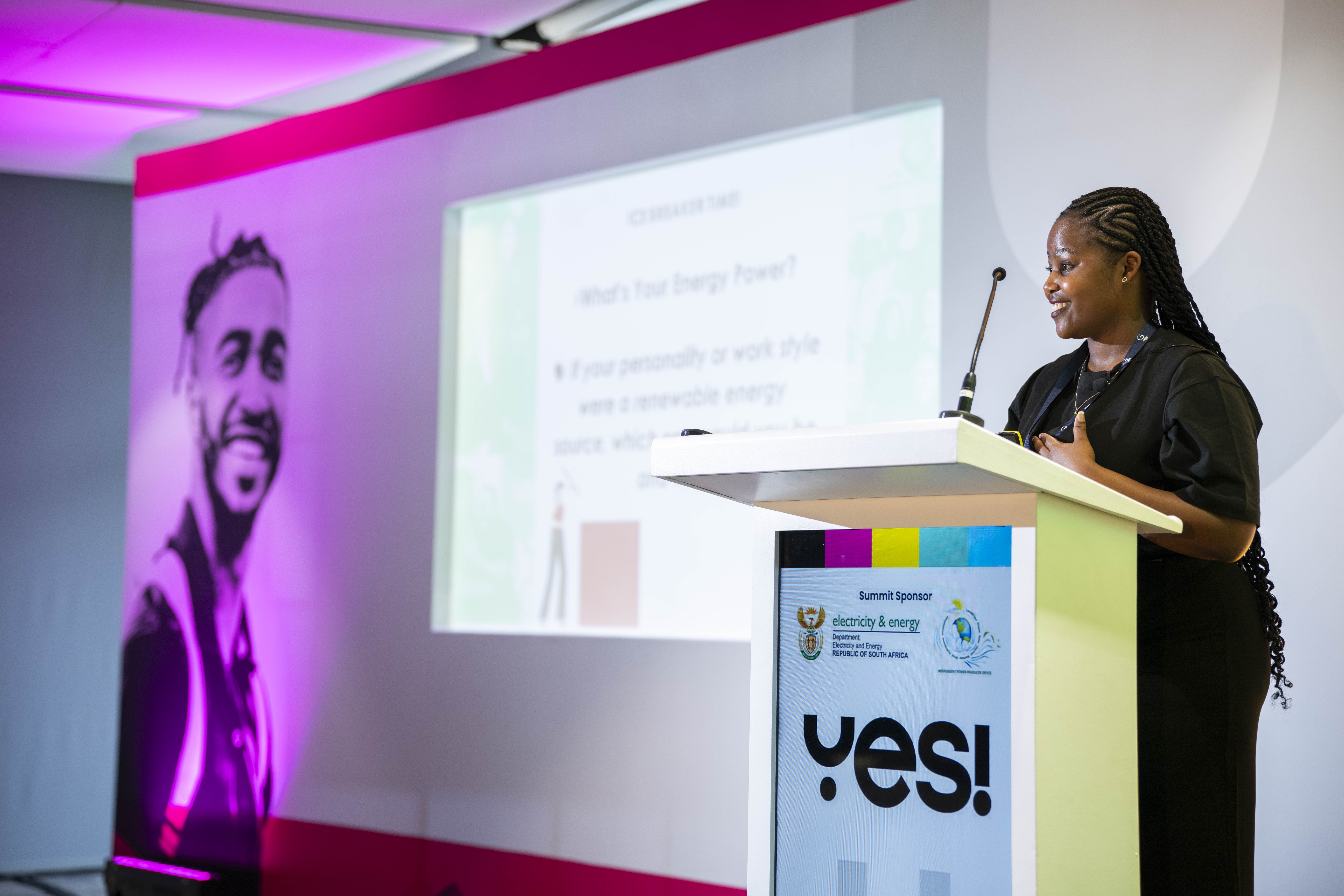 Global Citizen Fellow Hope Dlamini took the stage to present innovative ideas for scaling up renewable energy in Africa. Image: Paul Reichle and Carrie Wong for Global Citizen